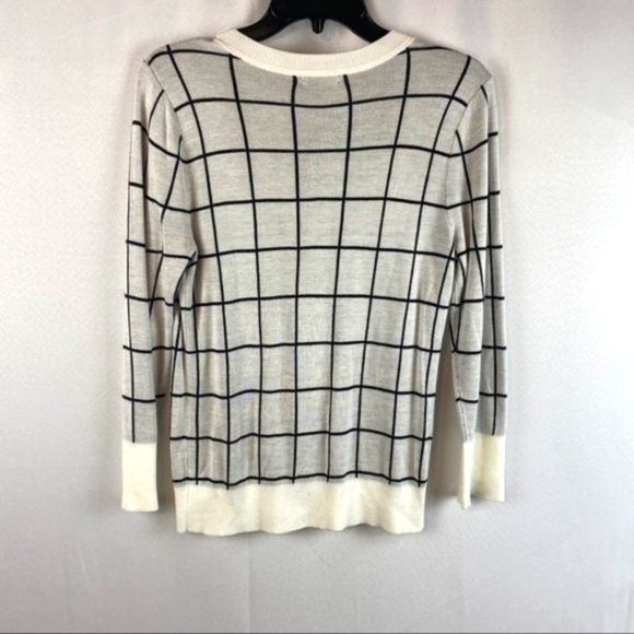 HALOGEN - NWT, Ivory/Blue Windowpane Style Cardigan, Sz M - Picture 3 of 6